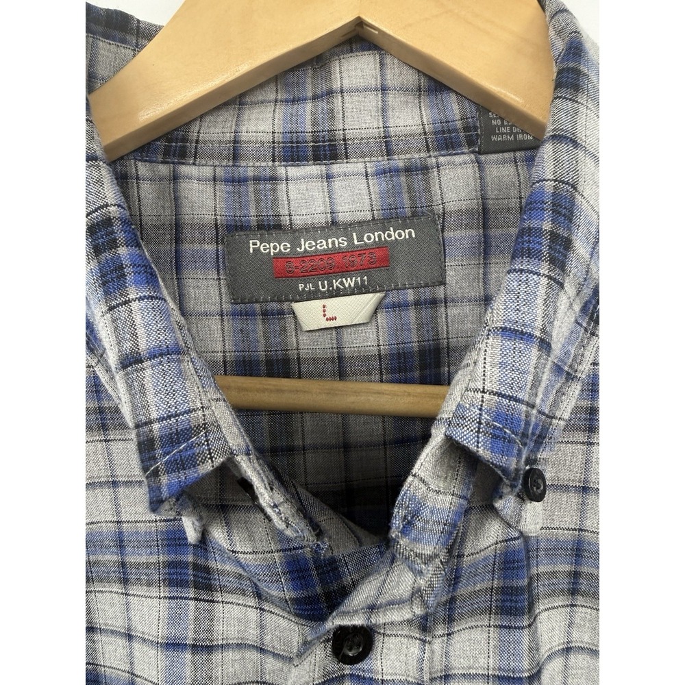 Pepe Jeans London W11-73 Mens Embroidered Button Down Plaid Shirt LG VTG 90s EUC - Picture 4 of 8
